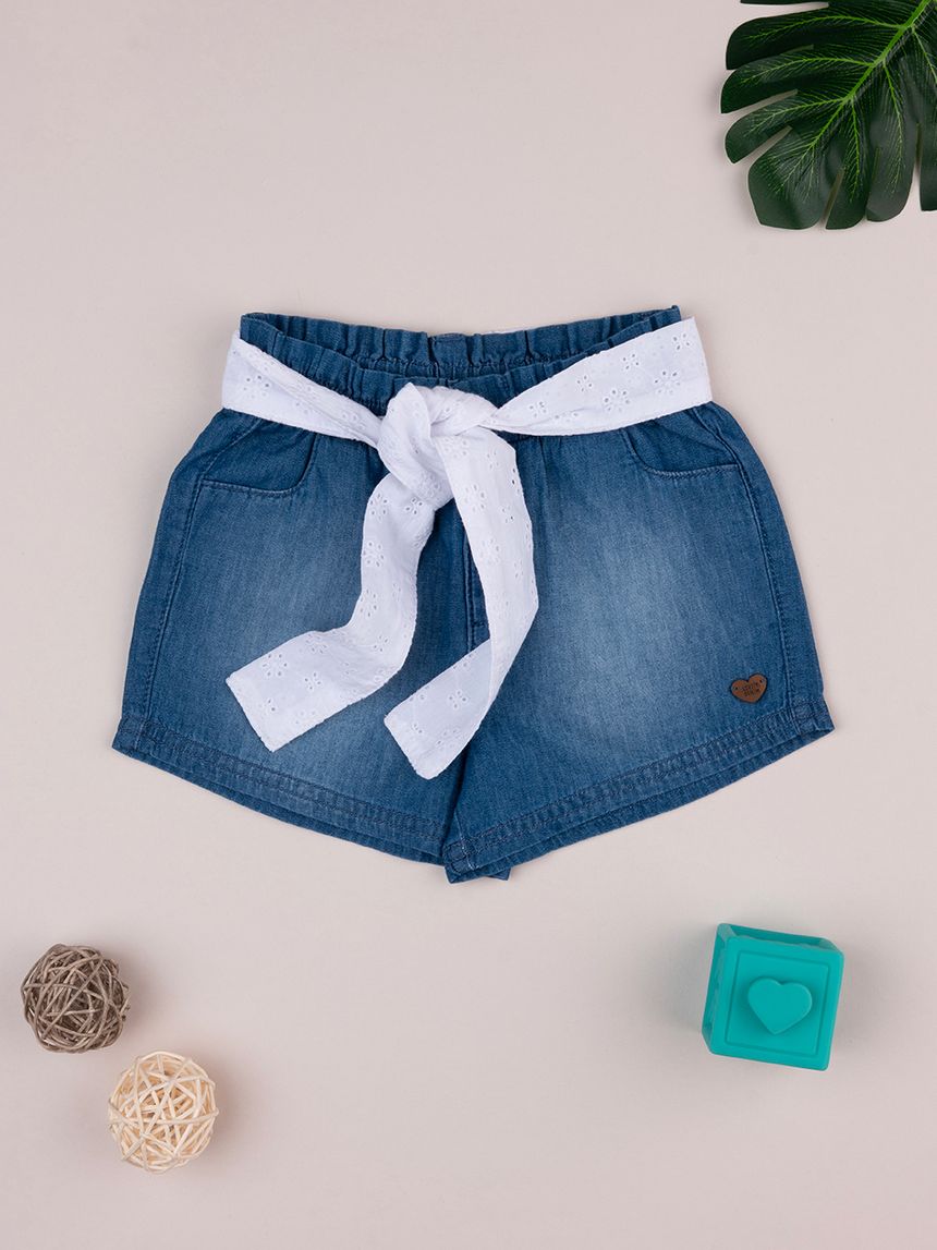 βρεφικό τζιν σορτσάκι μπλε με ζώνη για κορίτσι - Prénatal