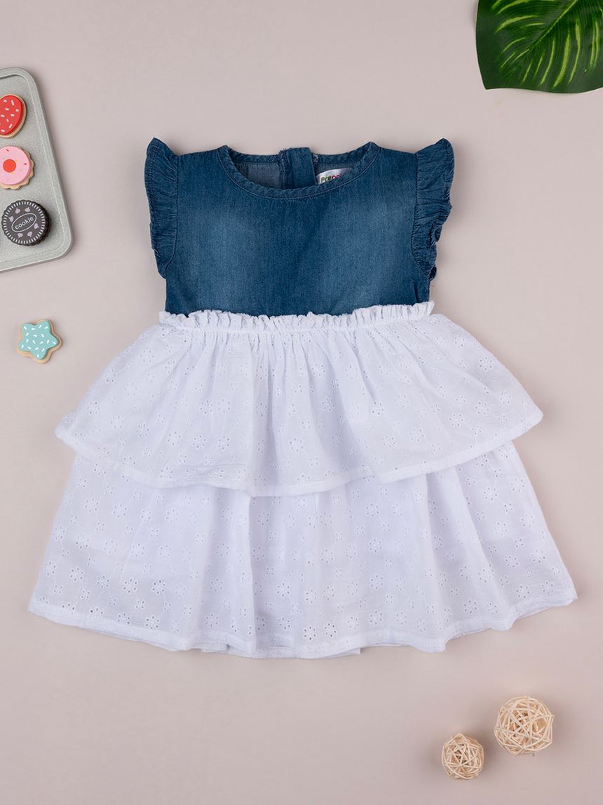 βρεφικό τζιν φόρεμα με δαντέλα sangallo για κορίτσι - Prénatal