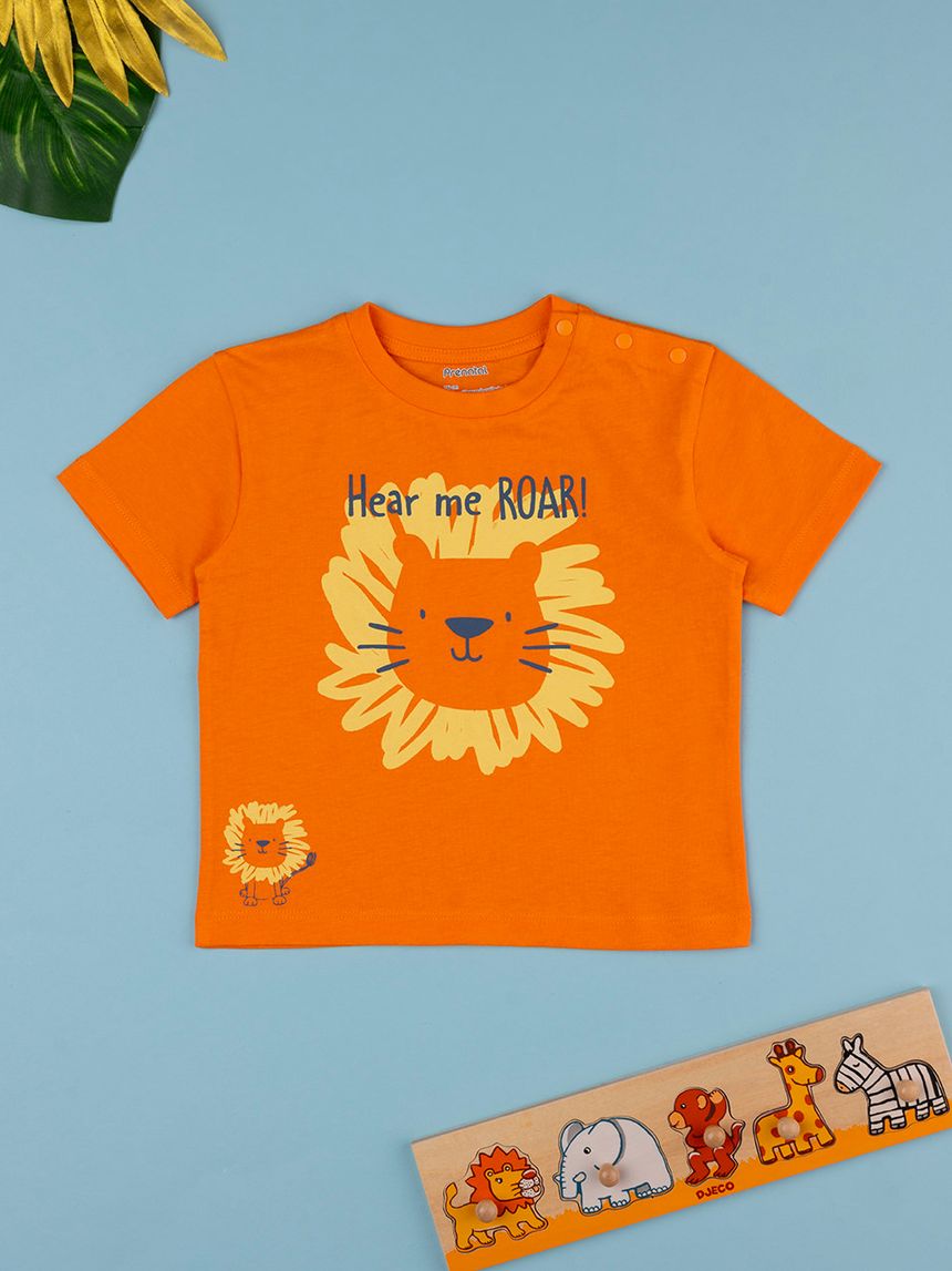 βρεφικό t-shirt πορτοκαλί με λιονταράκια για αγόρι - Prénatal