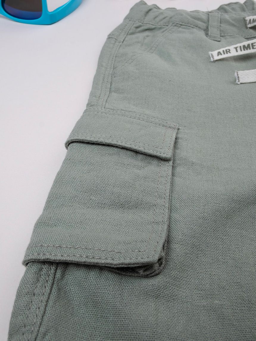 παιδική βερμούδα λινή λαδί για αγόρι - Prénatal