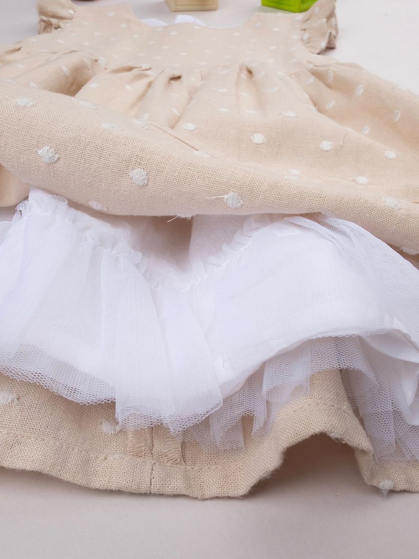 βρεφικό φόρεμα λινό μπεζ πουά για κορίτσι - Prénatal