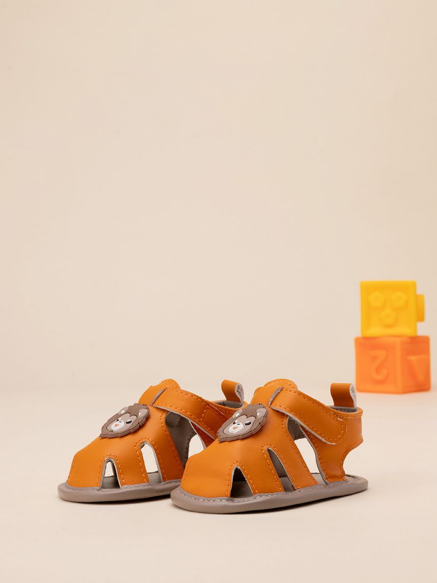 βρεφικά σανδάλια πορτοκαλί με λιονταράκια για αγόρι - Prénatal