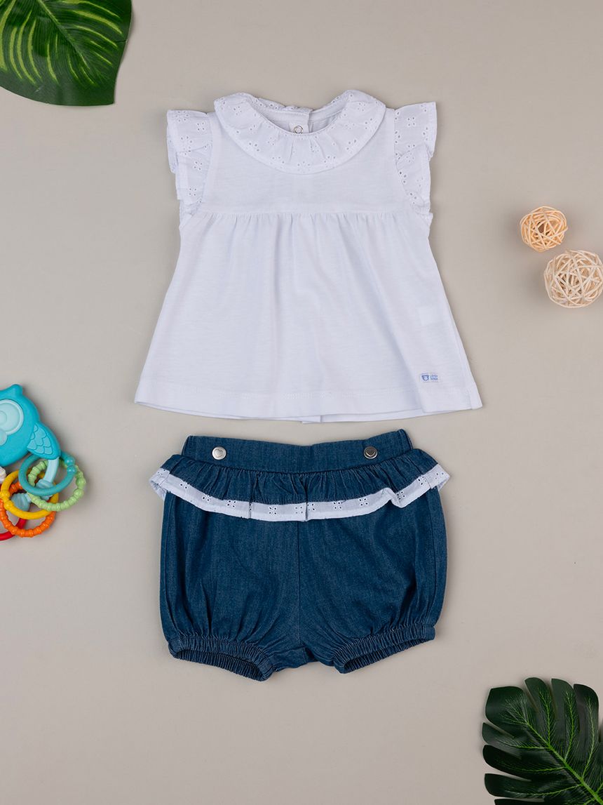 βρεφικό σετ t-shirt και σορτσάκι denim για κορίτσι - Prénatal