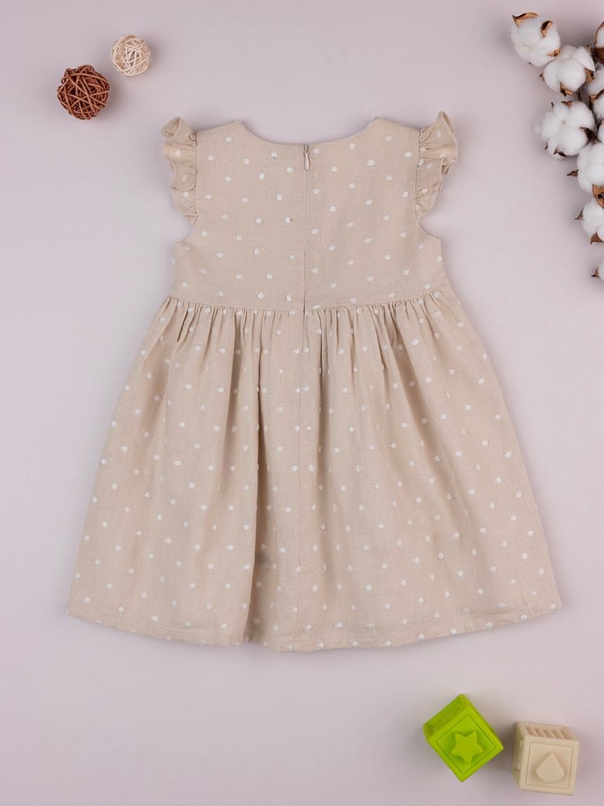 βρεφικό φόρεμα λινό μπεζ πουά για κορίτσι - Prénatal