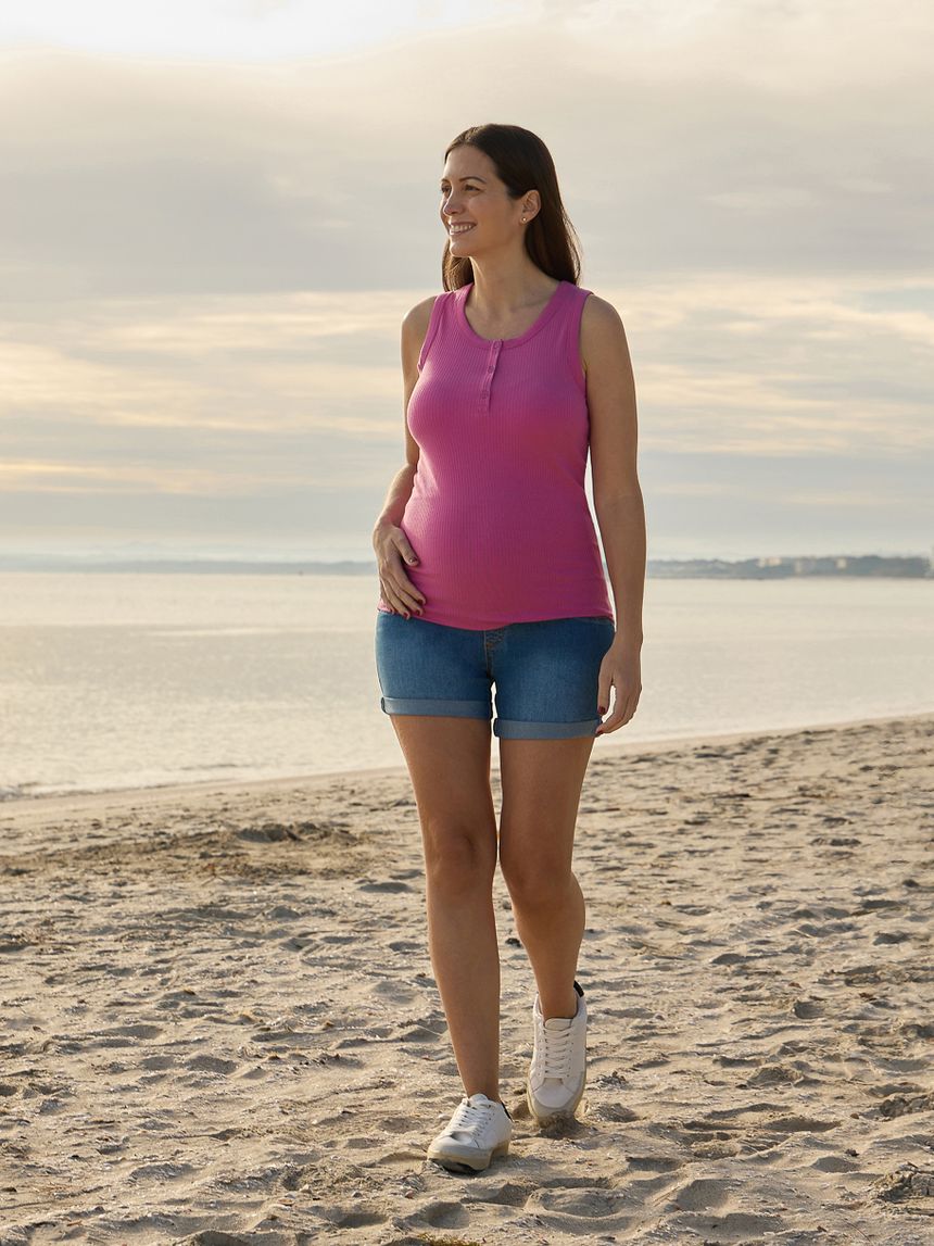 γυναικεία αμάνικη μπλούζα εγκυμοσύνης /θηλασμού φούξια ριμπ - Prénatal