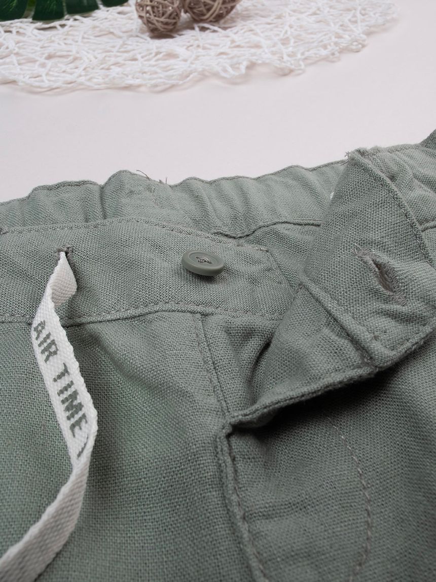 παιδική βερμούδα λινή λαδί για αγόρι - Prénatal