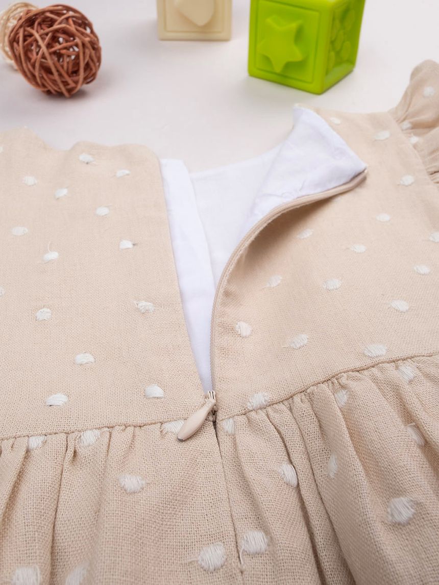 βρεφικό φόρεμα λινό μπεζ πουά για κορίτσι - Prénatal
