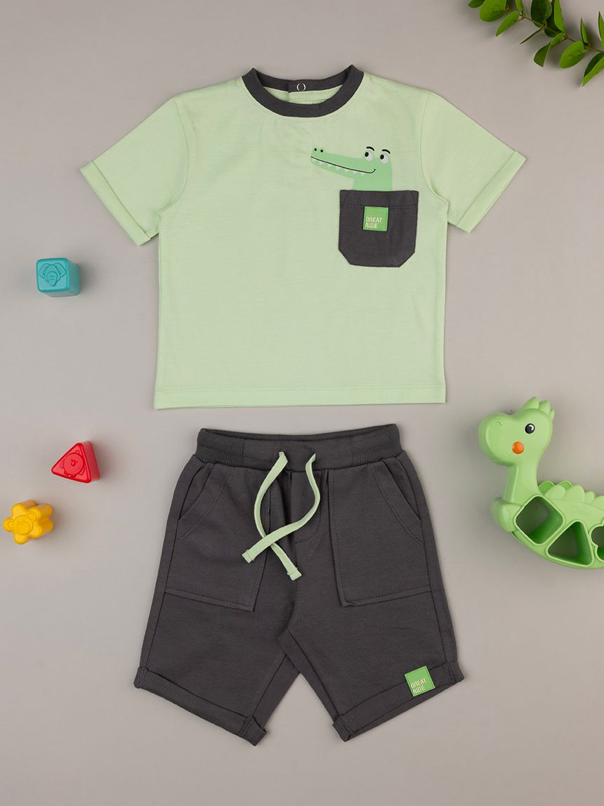 βρεφικό σετ t-shirt και σορτσάκι dino για αγόρι - Prénatal