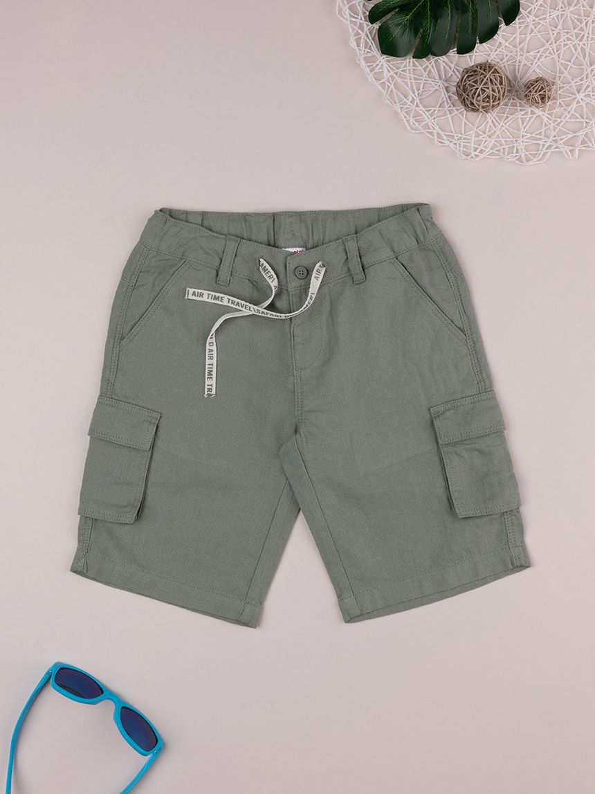 παιδική βερμούδα λινή λαδί για αγόρι - Prénatal