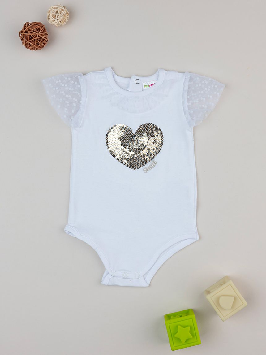 βρεφικό κορμάκι λευκό με καρδούλα για κορίτσι - Prénatal