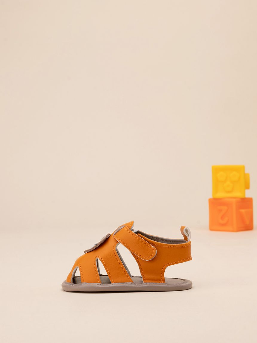 βρεφικά σανδάλια πορτοκαλί με λιονταράκια για αγόρι - Prénatal