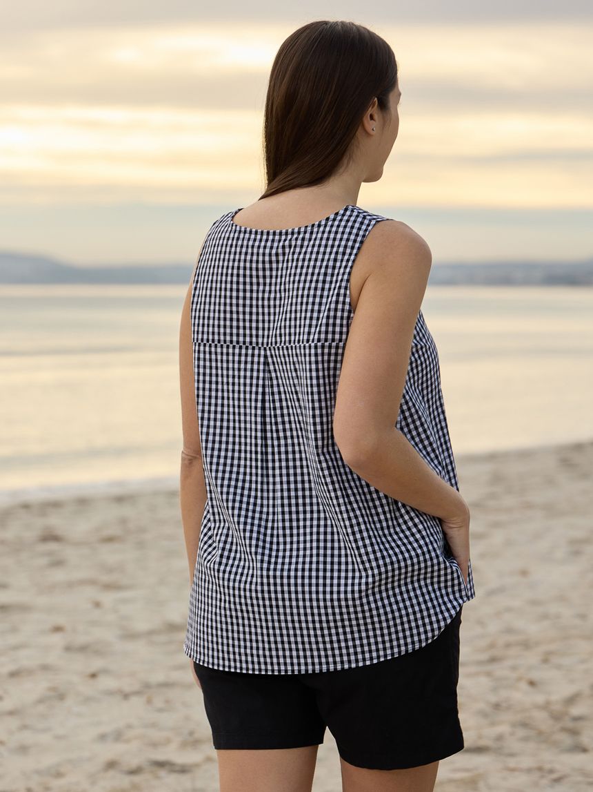 γυναικεία αμάνικη μπλούζα εγκυμοσύνης/θηλασμού καρό άσπρη/μαύρη - Prénatal