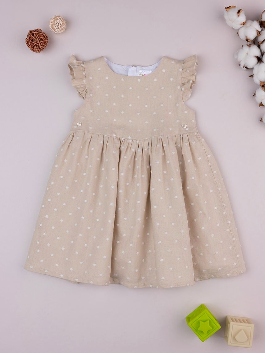 βρεφικό φόρεμα λινό μπεζ πουά για κορίτσι - Prénatal