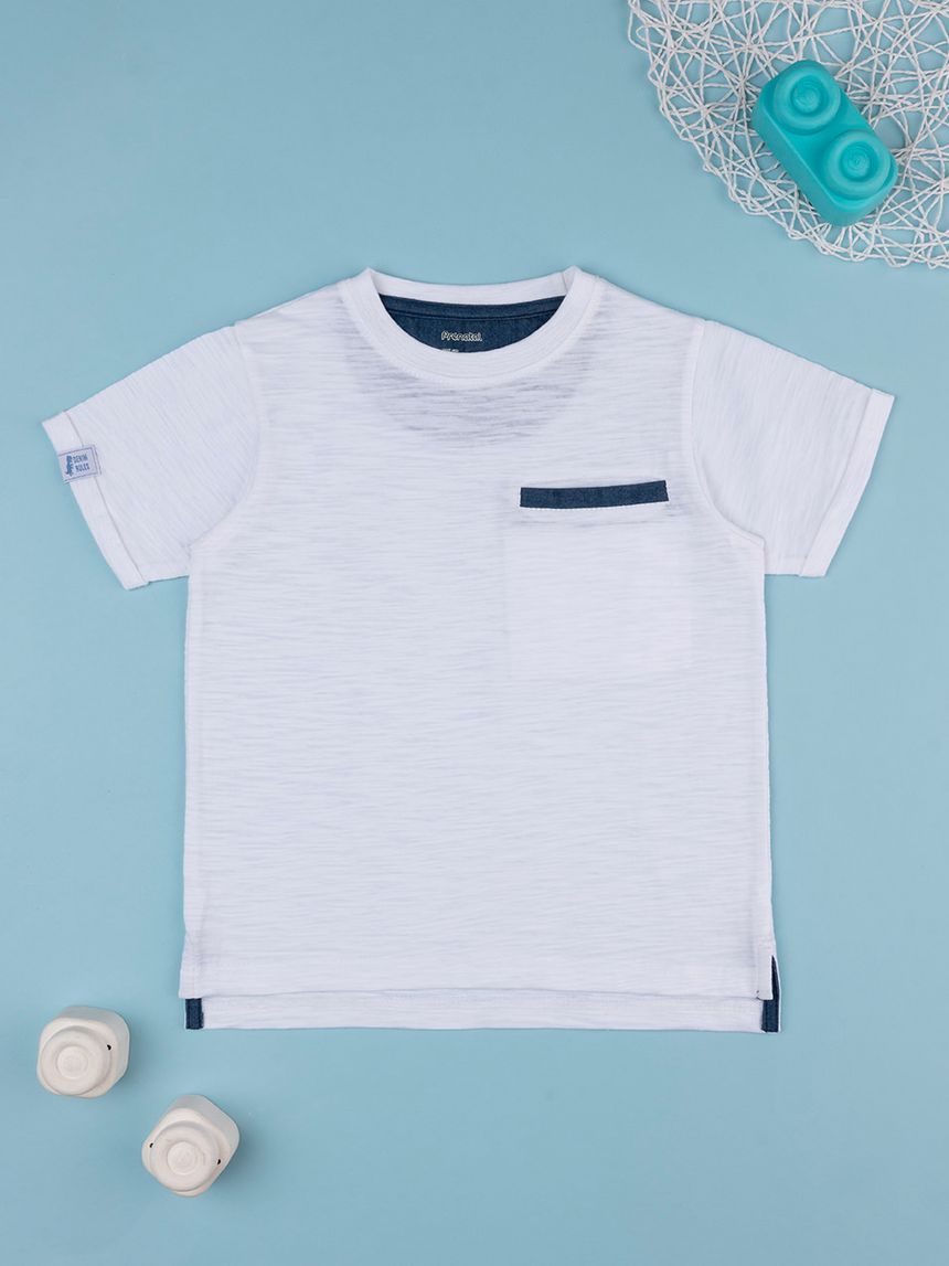 παιδικό t-shirt λευκό με τσέπη για αγόρι - Prénatal