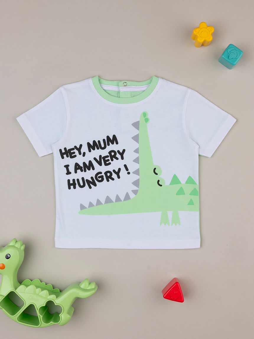 βρεφικό t-shirt λευκό/λαχανί dino για αγόρι - Prénatal