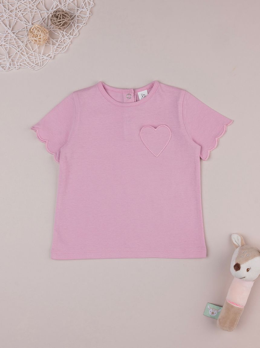 βρεφικό t-shirt ροζ με patch καρδούλα για κορίτσι - Prénatal