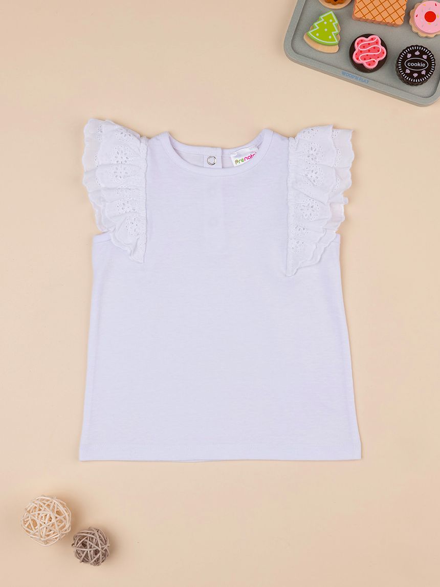 βρεφικό t-shirt λευκό με δαντέλα sangallo για κορίτσι - Prénatal