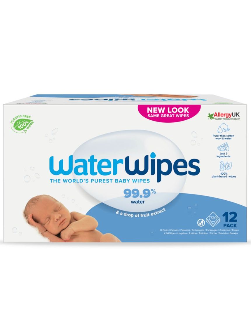Waterwipes, monthly pack, 100% plastic-free άοσμα μωρομάντηλα, 99.9% νερό, 12x60τμχ ib/420036 - WaterWipes