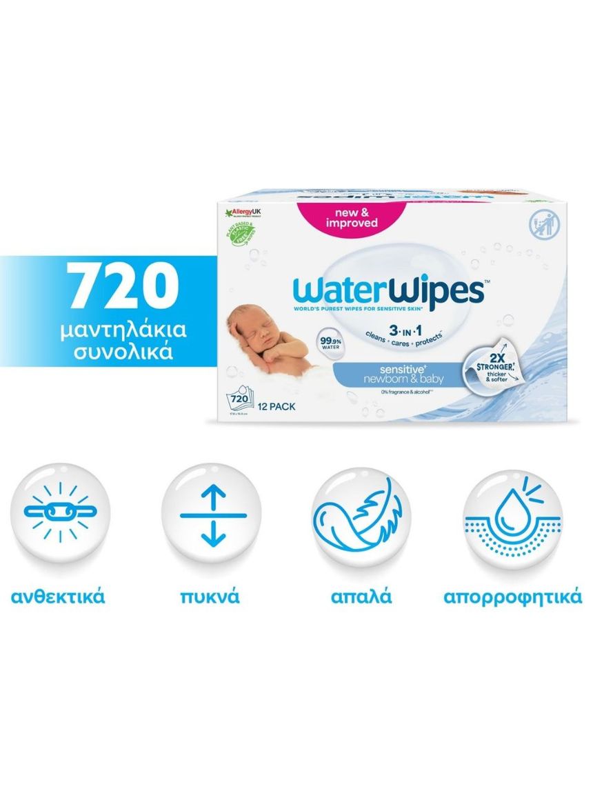 Waterwipes βιοδιασπώμενα μωρομάντηλα 720τμχ (12x60) ib/420036 - WaterWipes