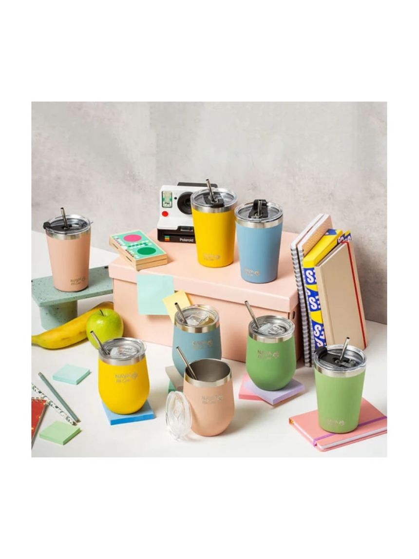 Nava θερμός ποτήρι με ανοξείδωτο καλαμάκι "we care" μπλε 450ml - Nava