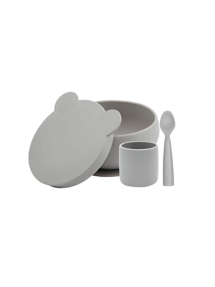Minikoioi blw σετ i μπολ φαγητού από σιλικόνη με κουπάκι και κουταλάκι 6m+ powder grey 0907-101070052 - MinikOiOi