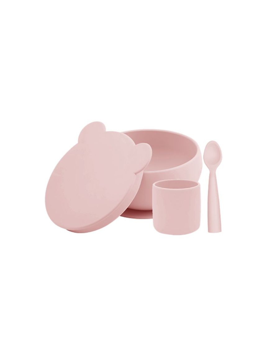 Minikoioi blw σετ i μπολ φαγητού από σιλικόνη με κουπάκι και κουταλάκι 6m+ pink 0907-101070055 - MinikOiOi