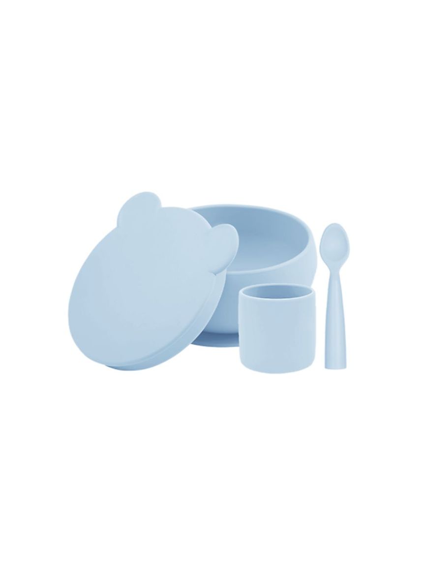 Minikoioi blw σετ i μπολ φαγητού από σιλικόνη με κουπάκι και κουταλάκι 6m+ mineral blue 0907-101070056 - MinikOiOi