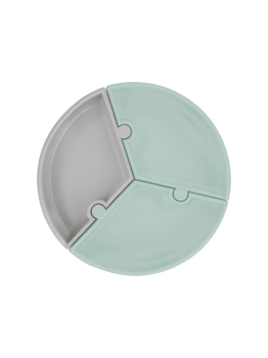 Minikoioi πιάτο puzzle σιλικόνης με αποσπώμενες θέσεις river green/grey 0907-101390008 - MinikOiOi