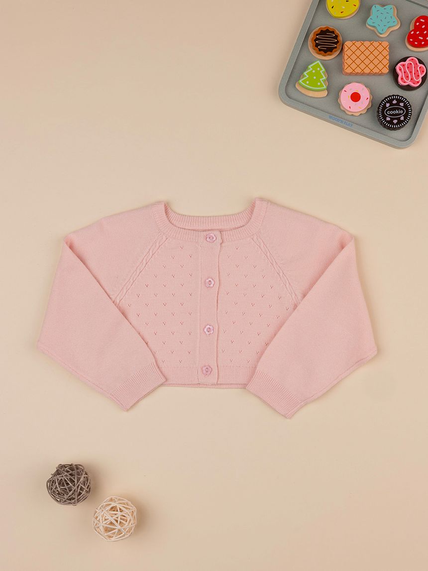 βρεφικό πλεκτό ζακετάκι ροζ για κορίτσι - Prénatal