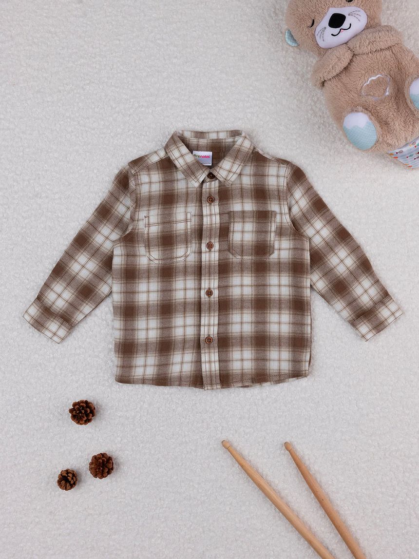 βρεφικό πουκάμισο μάλλινο καρό καφέ για αγόρι - Prénatal