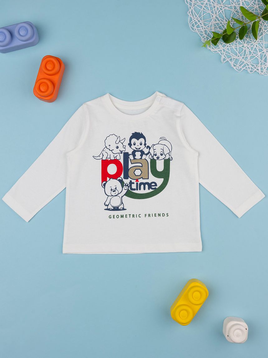 βρεφική μπλούζα λευκή playtime για αγόρι - Prénatal