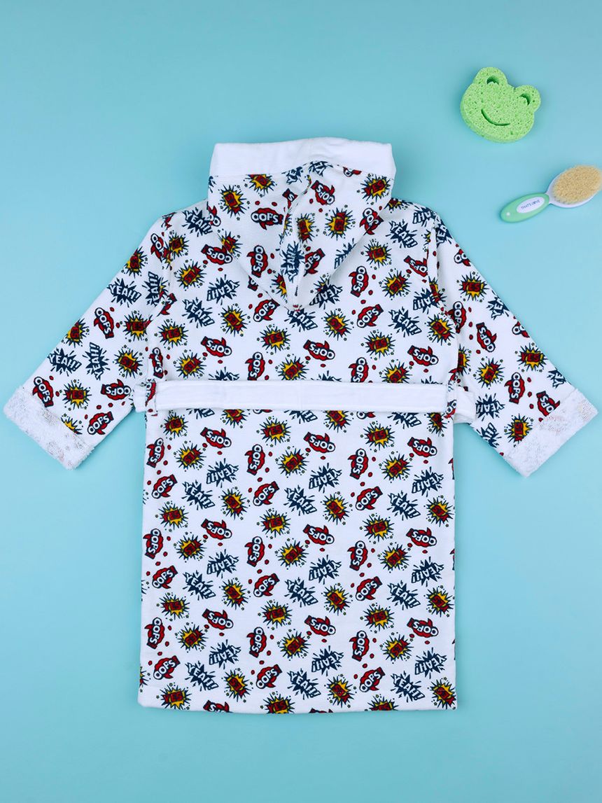 παιδικό μπουρνούζι σενίλ λευκό comic για αγόρι - Prénatal