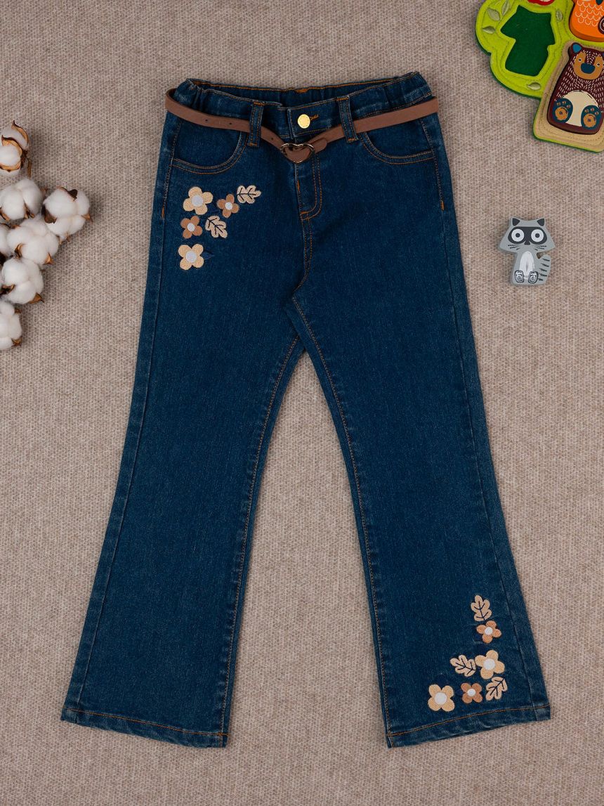παιδικό τζιν παντελόνι μπλε με λουλούδια για κορίτσι - Prénatal