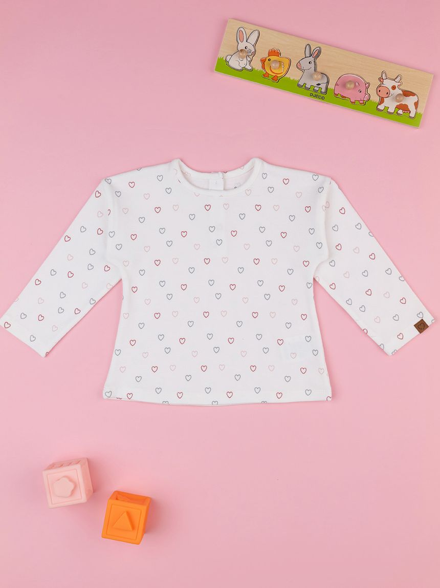 βρεφική μπλούζα λευκή με καρδούλες για κορίτσι - Prénatal