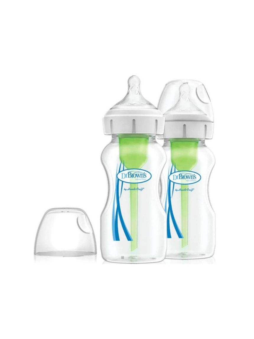 Dr. brown's options+ γυάλινο μπιμπερό με φαρδύ λαιμό & θηλή σιλικόνης 2x270ml wb92740 - Dr Browns