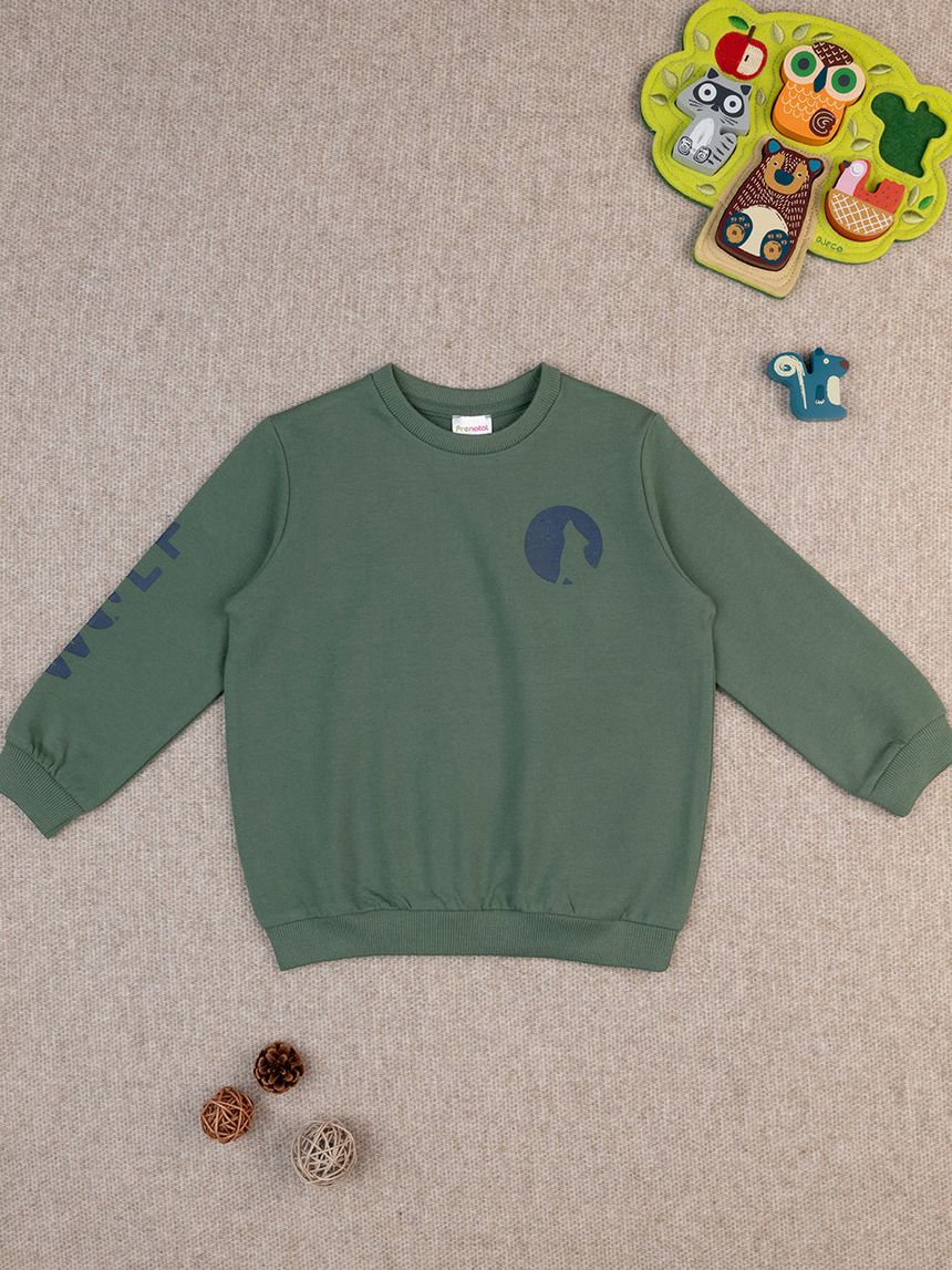 παιδική μπλούζα φούτερ κυπαρισσί wolf για αγόρι - Prénatal