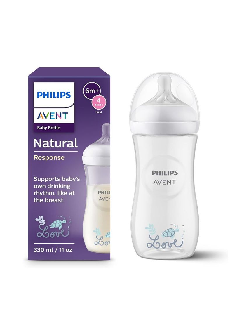 Philips avent πλαστικό μπιμπερό natural response 330ml γρήγορης ροής 6m+ χελώνα scy906/11 - Philips Avent