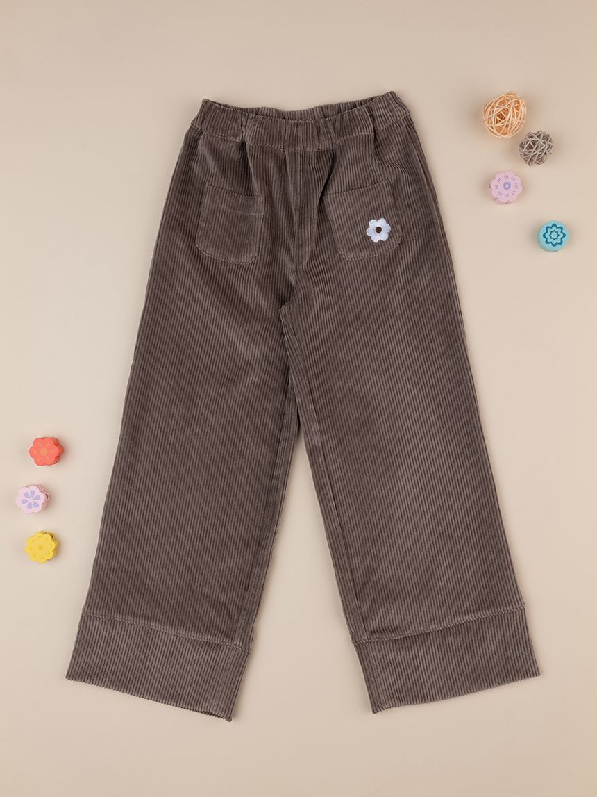 παιδική παντελόνα ριμπ καφέ με λουλούδια για κορίτσι - Prénatal