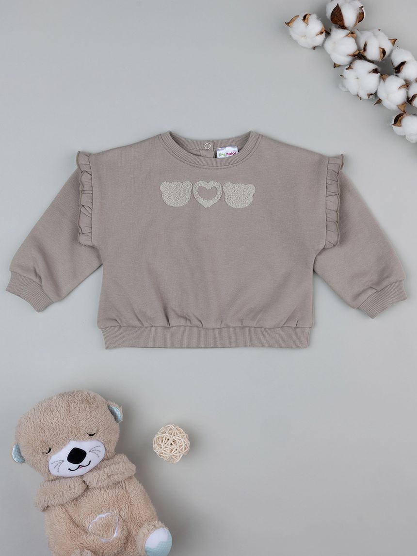 βρεφική μπλούζα φούτερ καφέ με αρκουδάκια για κορίτσι - Prénatal