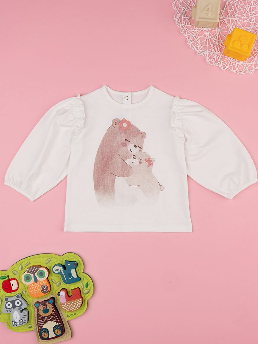 βρεφική μπλούζα λευκή με αρκουδάκια για κορίτσι - Prénatal