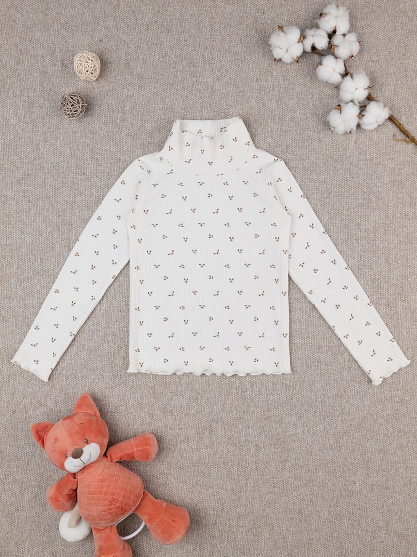 παιδική μπλούζα ζιβάγκο ριμπ λευκή φλοράλ για κορίτσι - Prénatal
