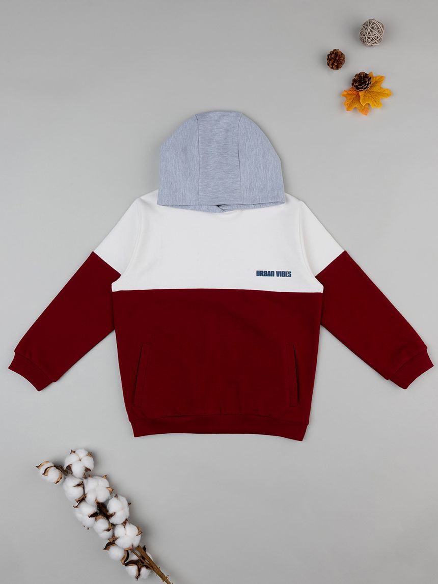 παιδική μπλούζα φούτερ λευκή/μπορντώ urban vibes για αγόρι - Prénatal
