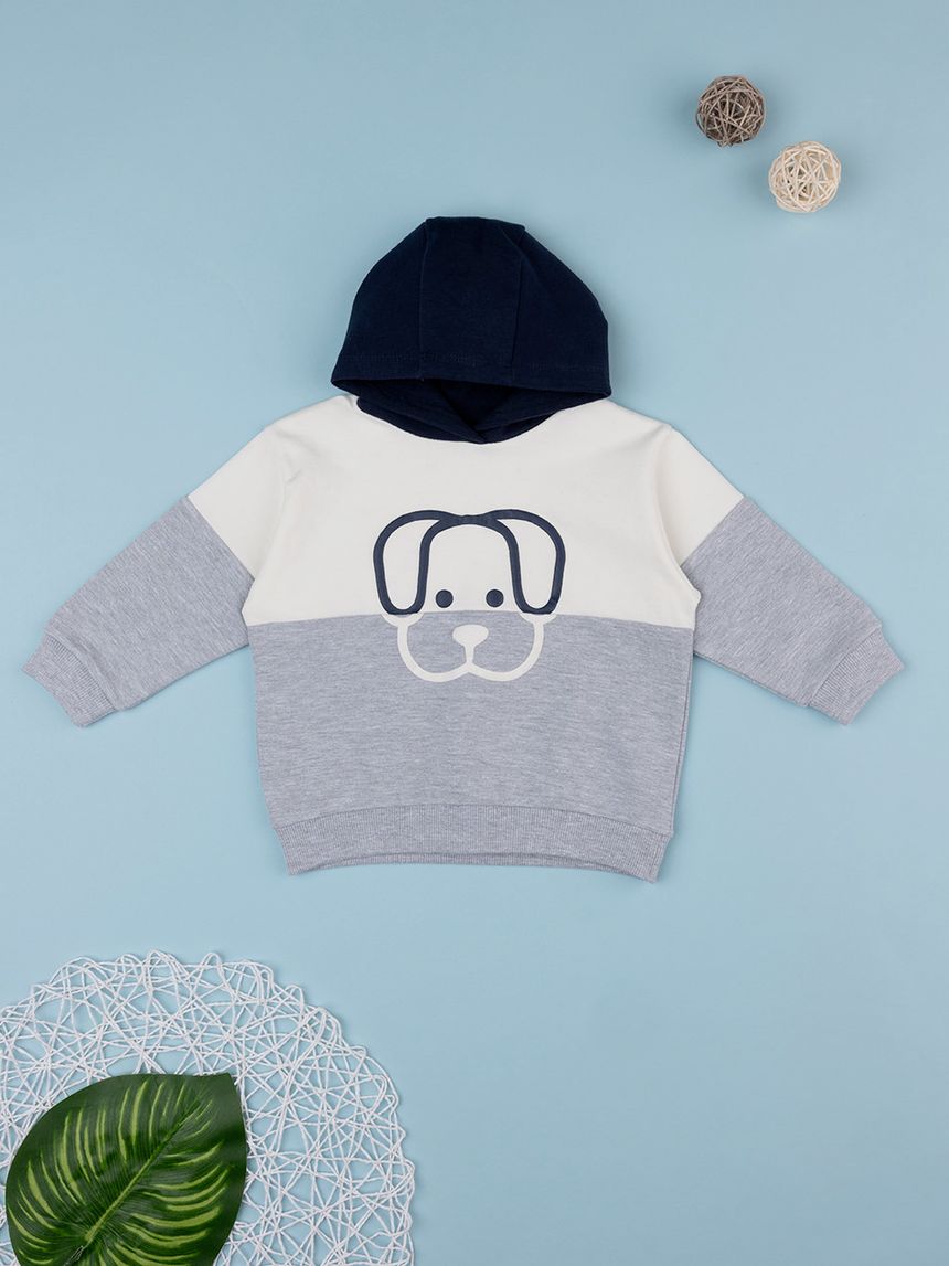 βρεφική μπλούζα φούτερ γκρι/λευκή με σκυλάκι για αγόρι - Prénatal