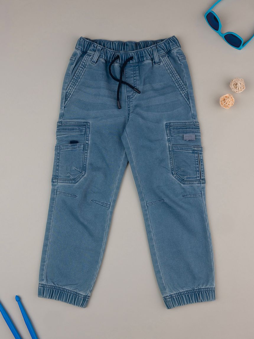 παιδικό τζιν παντελόνι cargo μπλε ανοιχτό για αγόρι - Prénatal