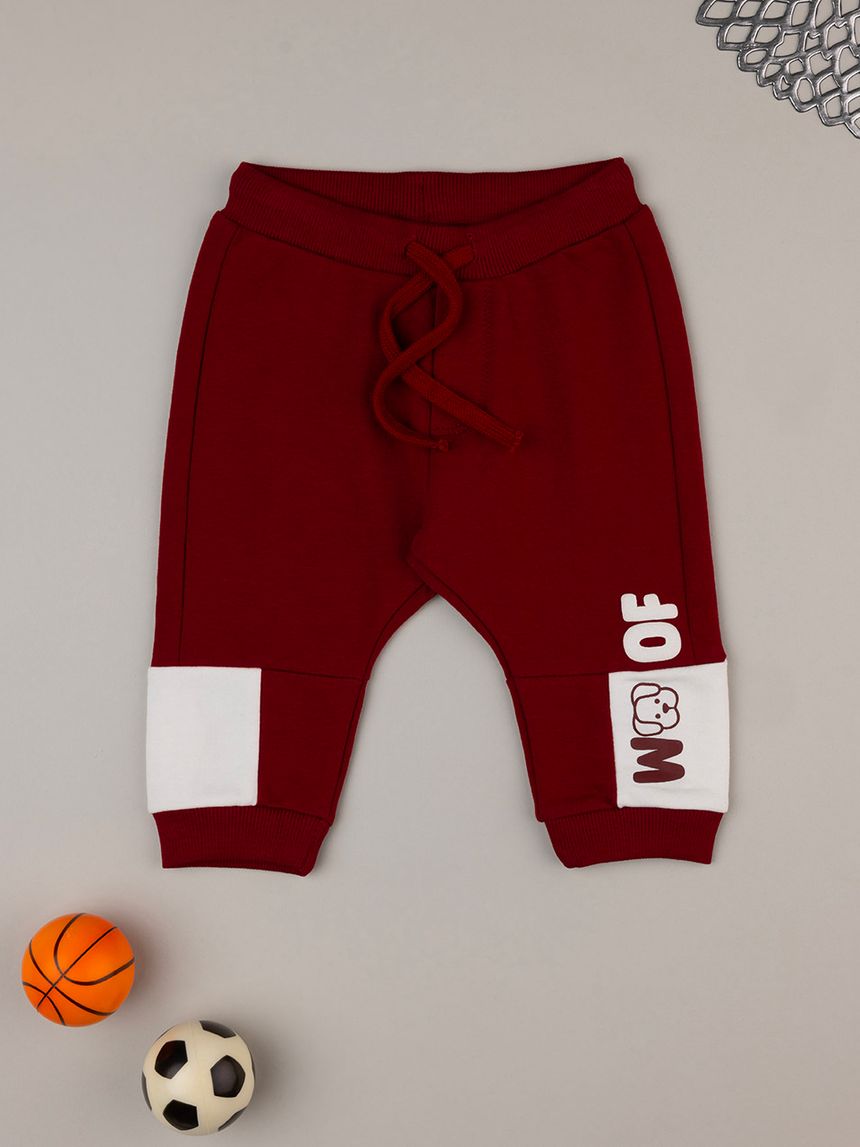 βρεφικό παντελόνι φούτερ μπορντώ με σκυλάκι για αγόρι - Prénatal