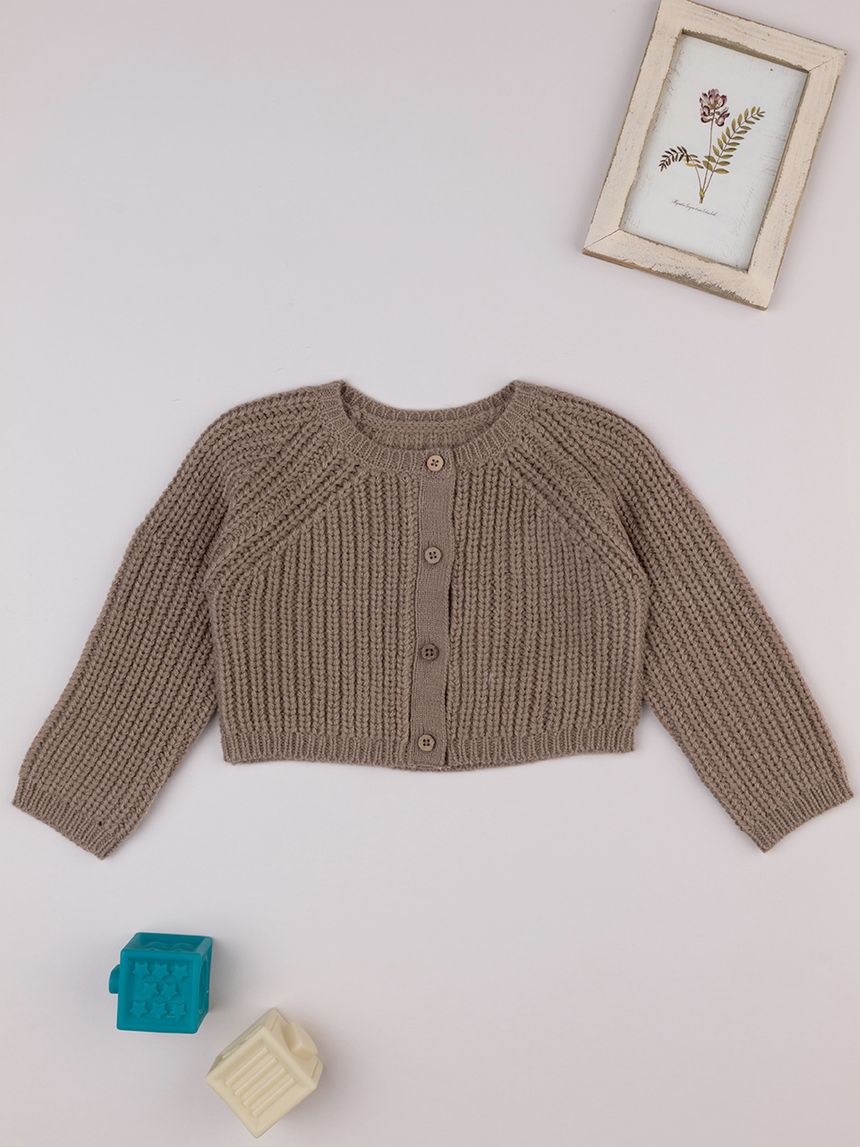 βρεφική πλεκτή ζακέτα καφέ για κορίτσι - Prénatal