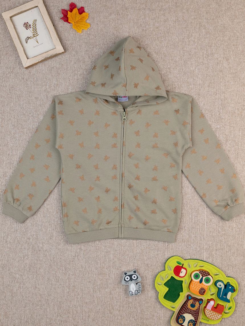 παιδική ζακέτα φούτερ χακί με φύλλα για κορίτσι - Prénatal