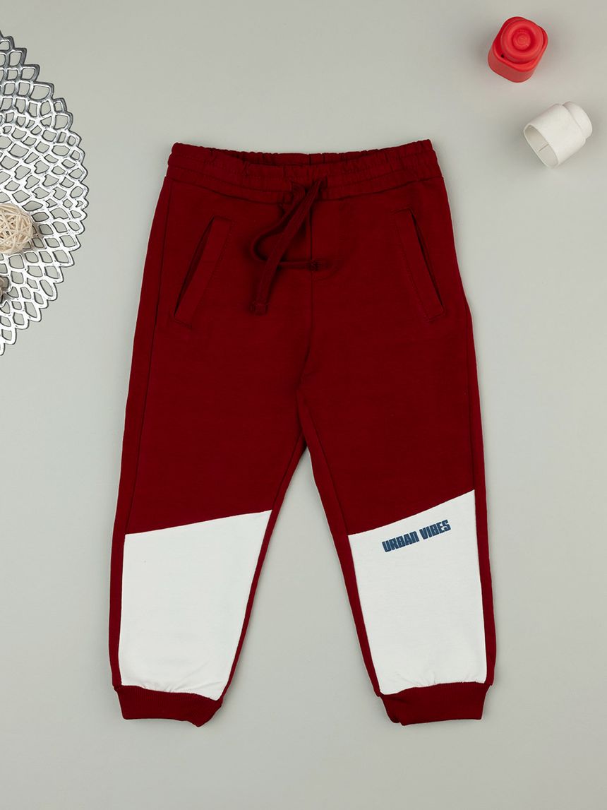 παιδικό παντελόνι φόρμας μπορντώ/λευκό urban vibes για αγόρι - Prénatal