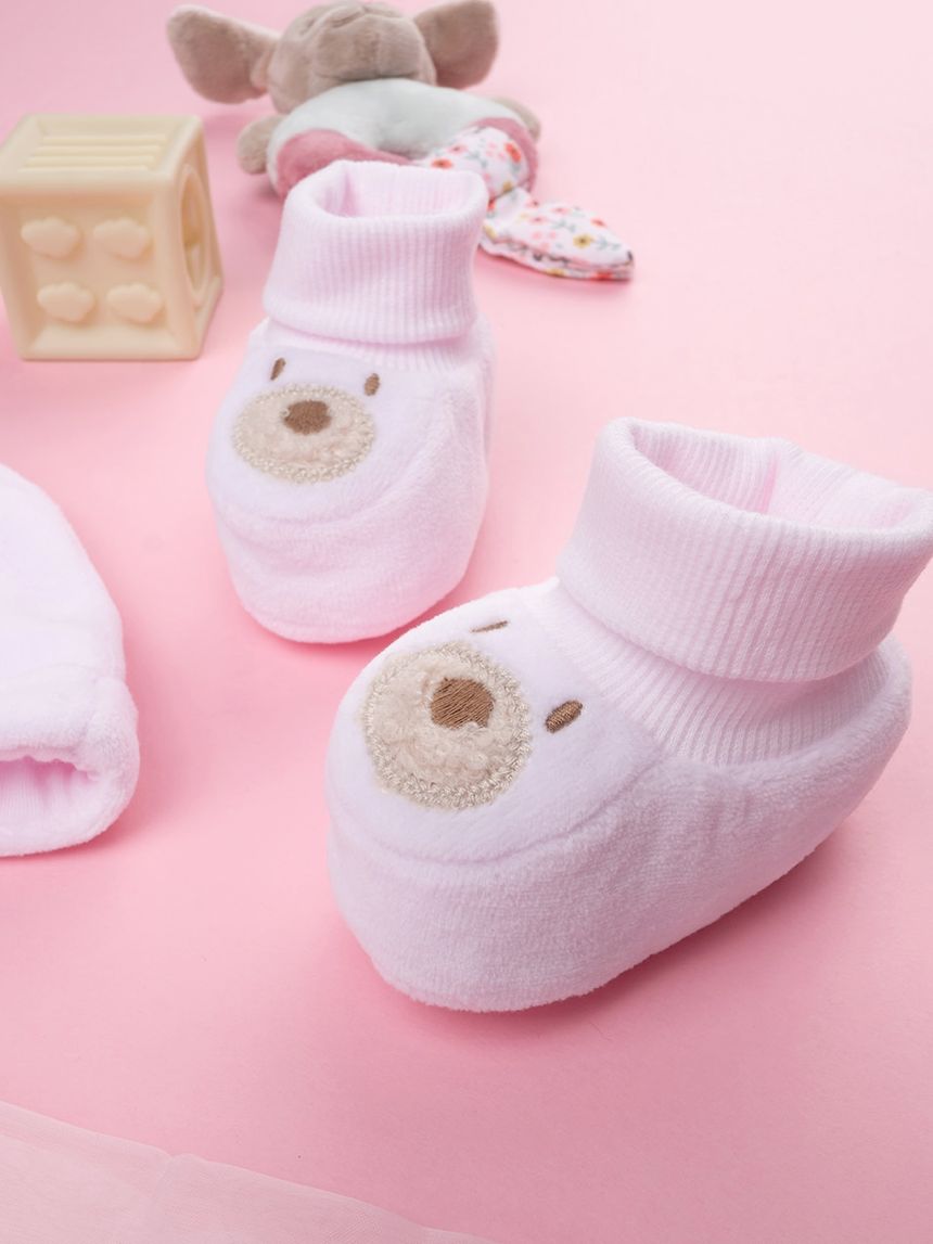 βρεφικό σετ σκουφάκι και παπούτσια αγκαλιάς teddy για κορίτσι - Prénatal