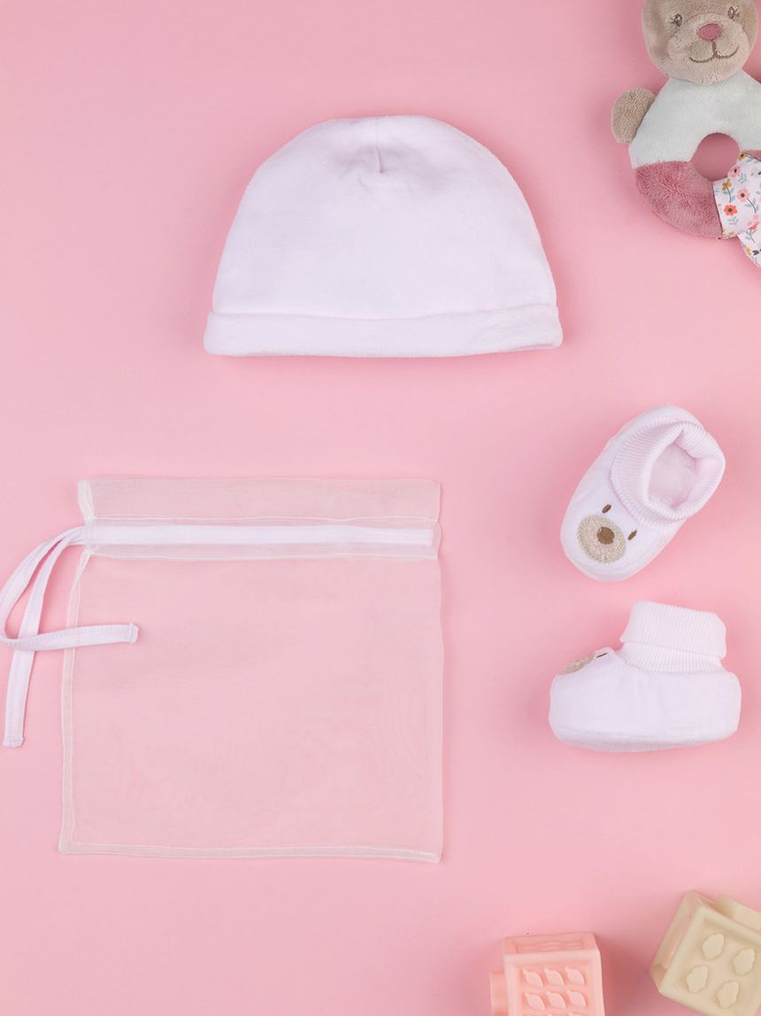 βρεφικό σετ σκουφάκι και παπούτσια αγκαλιάς teddy για κορίτσι - Prénatal